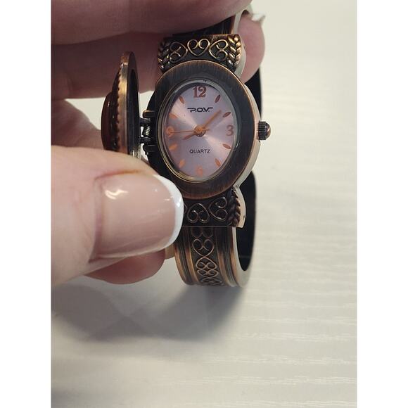 Southwestern Boho Copper Color Cuff Bracelet Hidden Watch Working New Battery main image 5